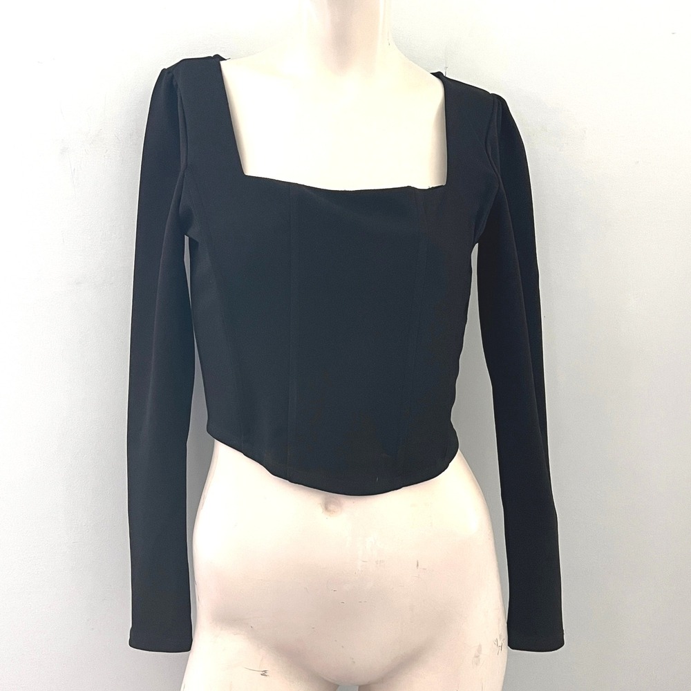 Moa Moa Womens Size M Black Square Neck Crop Top Corset Style Gothic Y2K Trendy